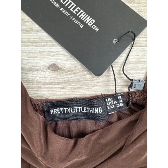 Pretty Little Thing Petite Chocolate Slinky Cowl Neck Dress - Size 4 NWT - Picture 6 of 7